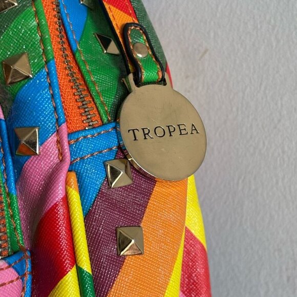 Tropea Women Faux Leather Rainbow Design Backpack Multi Color 10x6 - Picture 5 of 13